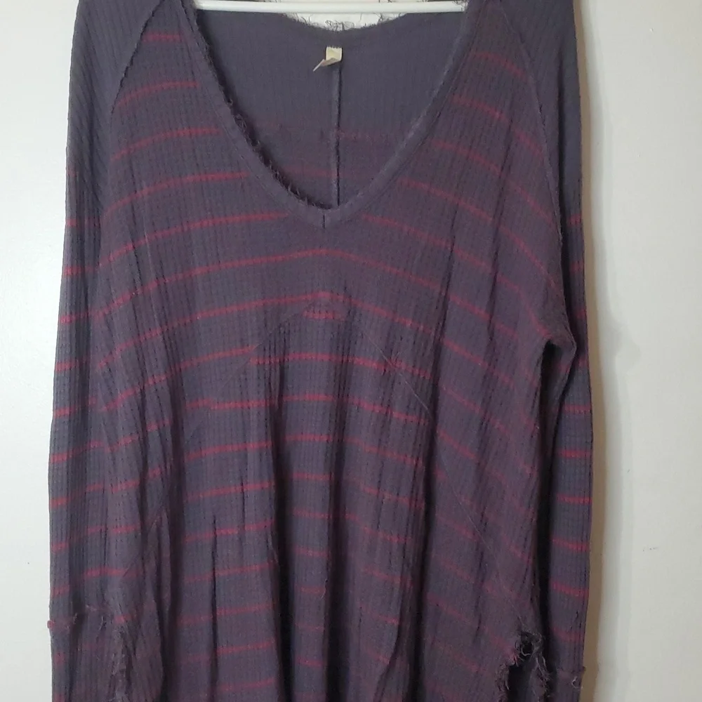 Free People Sunset Park Drippy Waffleknit Flowy Thermal Size Large Grey Red